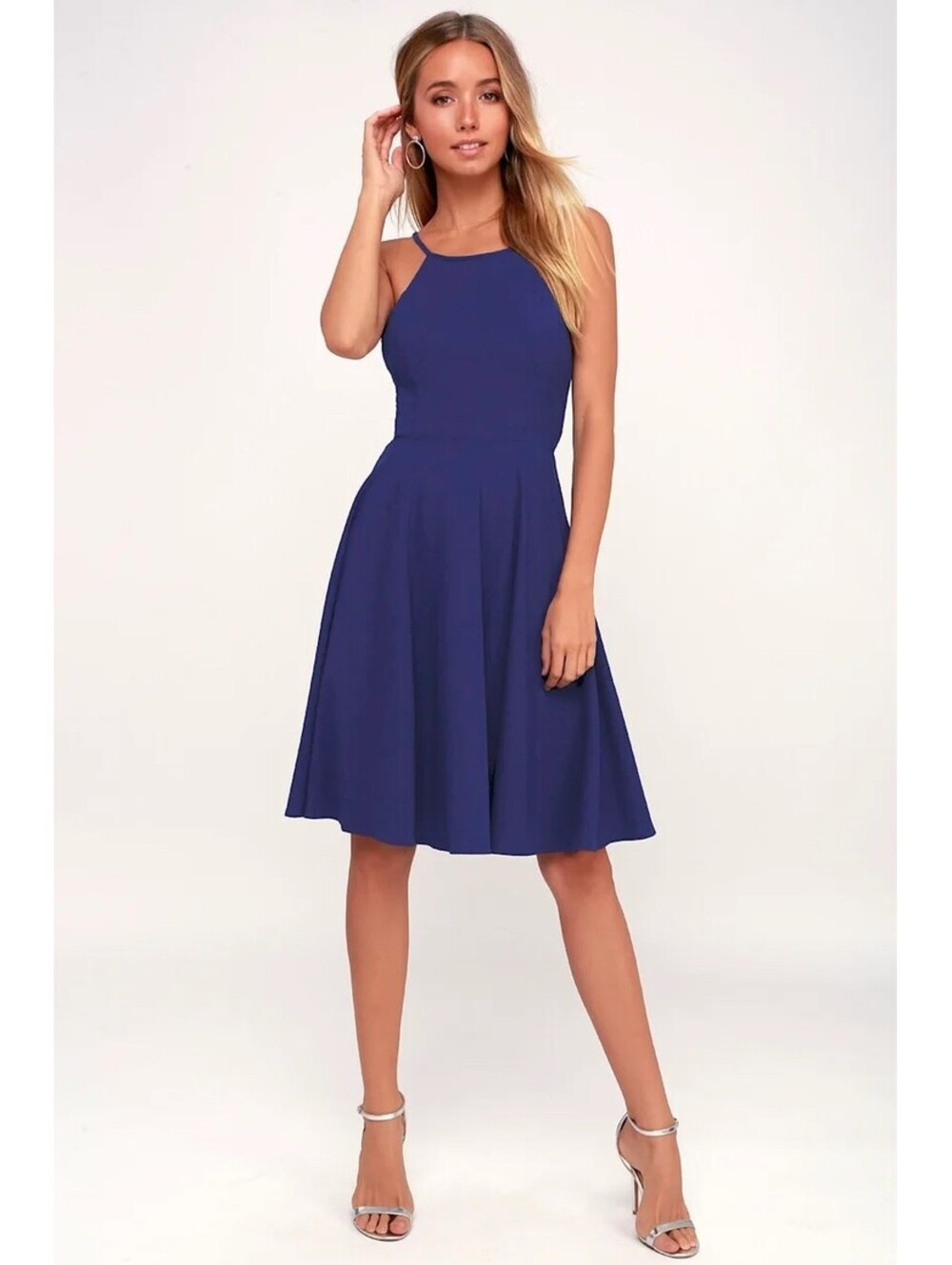Lulu's NWT Women's Irresistible Charm Royal Blue Midi Fit & Flare Dress Size S